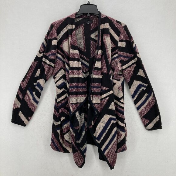 Lucky Brand Open Front Cardigan Sweater Women's‎ Plus 2X Red Black Aztec Western - Picture 1 of 11